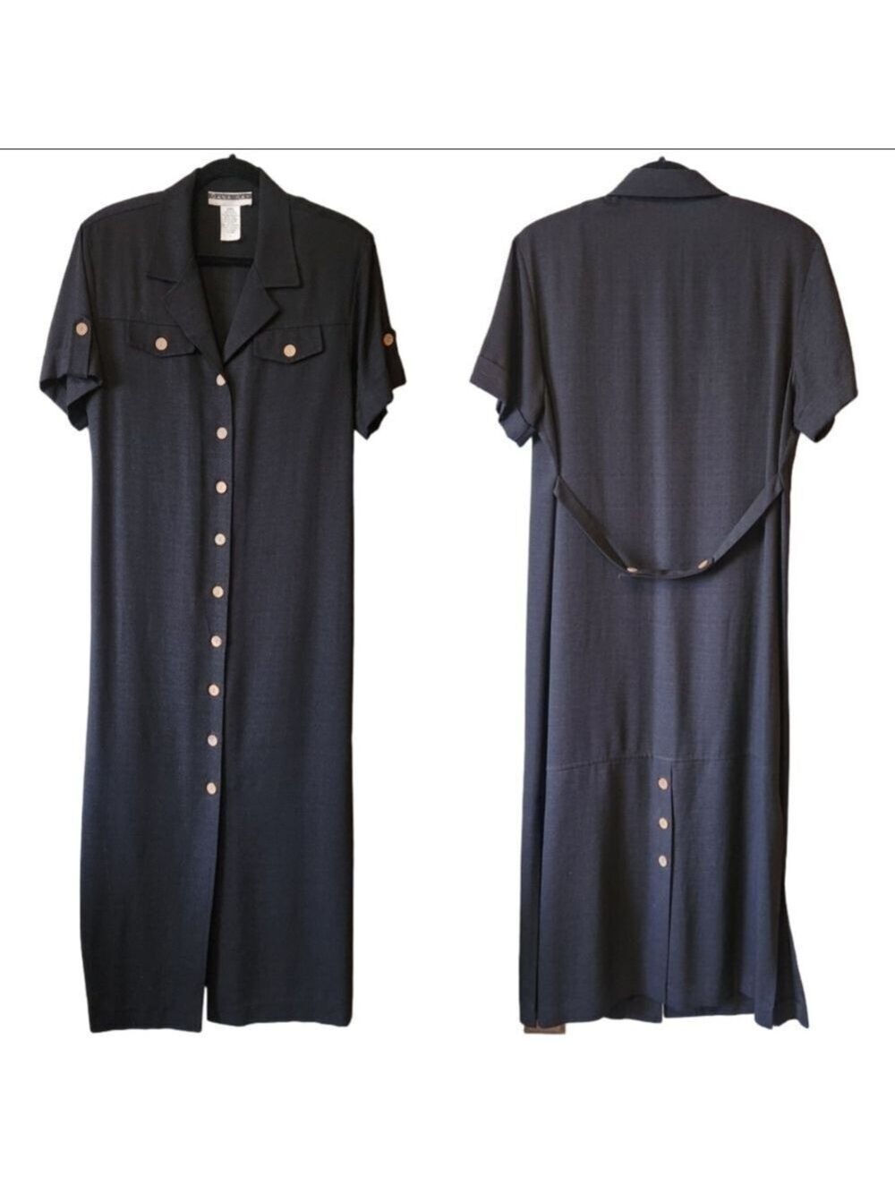 WOMEN'S VINTAGE DANA KAY CLASSIC BLACK BUTTON-DOWN MAXI SHIRT DRESS SIZE 14